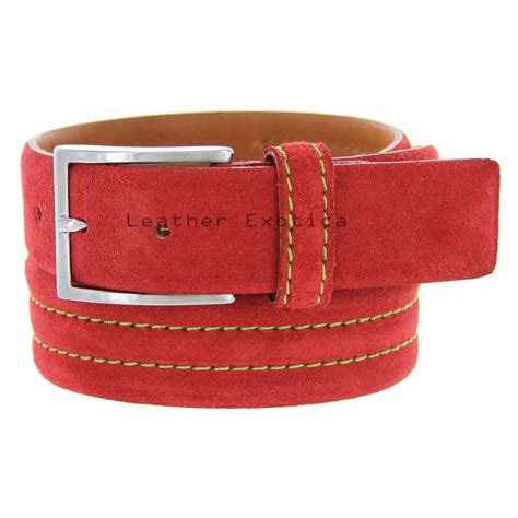 Suede Leather Men Casual Red Belt - Leatherexotica