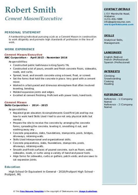 10 Cement Mason Resume Samples Templates For 2025