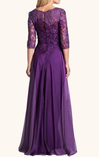 Macloth Half Sleeves Lace Chiffon Long Mother Of The Brides Dress