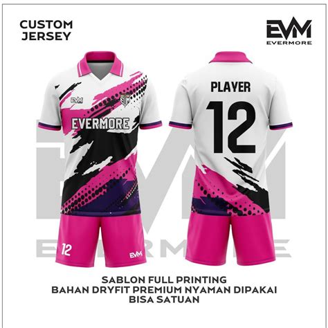 Jual Jersey Futsal Sepak Bola Pink White Purple Strip Garis Full