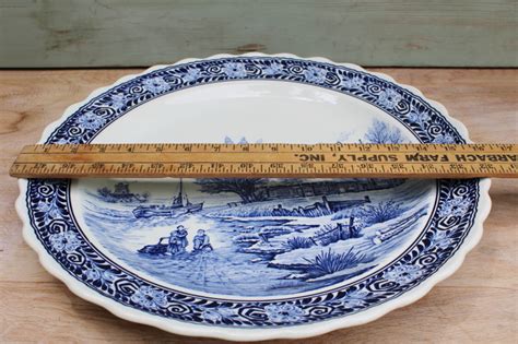 Vintage Delft Pottery Wall Plate Hand Painted Scene Blue White Crown W