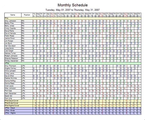 Monthly Employee Schedule Template Excel – planner template free