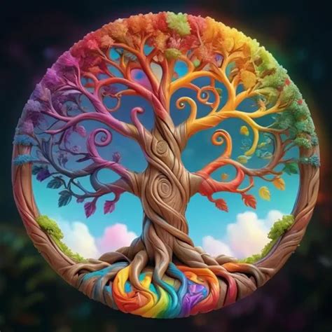 Colorful Gnarled Tree Of Life Spiral Colors In The