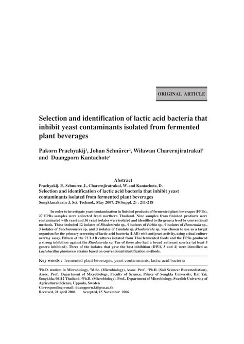 Pdf Selection And Identification Of Lactic Acid Bacteria That Inhibit