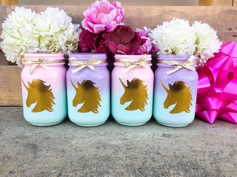 Set Of 2 Unicorn Mason Jars Unicorn Party Centerpieces Etsy