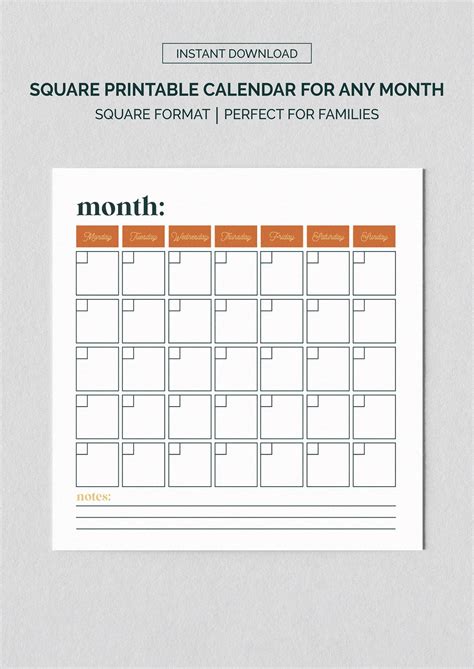 Printable Blank Calendar Large Printable Calendar, Any Month and Dates ...