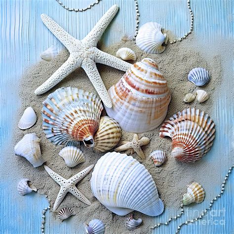 Shells And Star Fish Digital Art By Elaine Manley Fine Art America