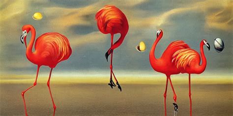 Pair Of Dancing Flamingos With A Flying Egg Oil Stable Diffusion