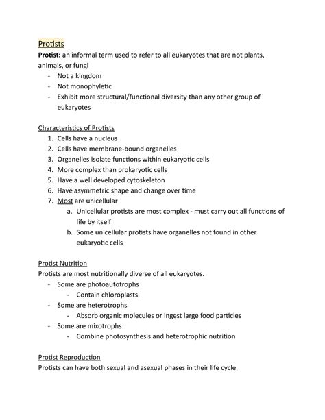 Biol 141 Lecture Notes Protists Protists Protist An Informal Term Used To Refer To All