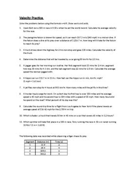 Velocity Practice By Schrim S Chem Teachers Pay Teachers