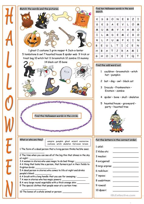 Halloween Vocabulary Worksheets Esl Alphabetworksheetsfree