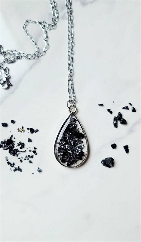 Coal Jewelry Real Coal Teardrop Resin Pendant Anthracite Etsy