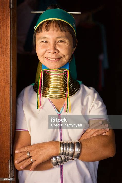 Portrait Of Woman From Long Neck Padaung Tribe Myanmar Stock Photo