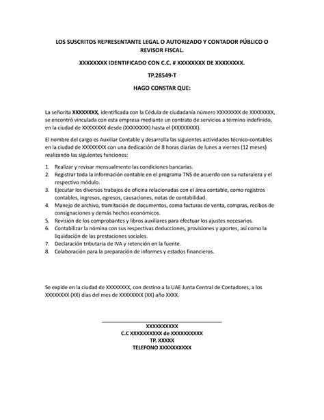 Certificado Laboral Los Suscritos Representante Legal O Autorizado Y Contador PÚblico O