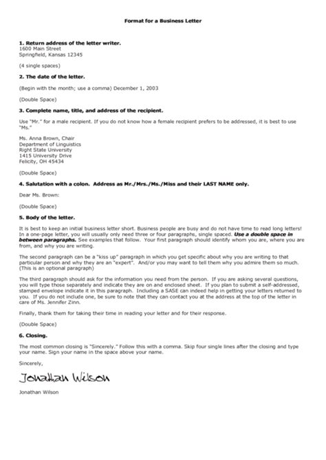 Format For A Business Letter printable pdf download