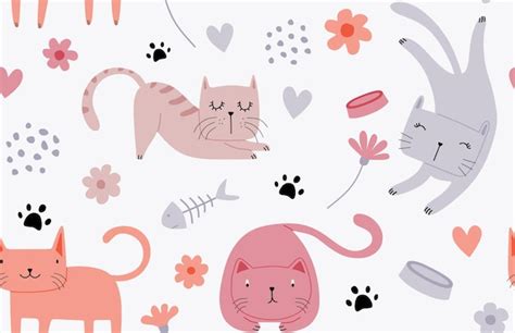 Conjunto De Diferentes Gatos De Dibujos Animados Vector Premium