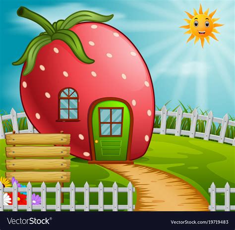 Strawberry house in garden Royalty Free Vector Image