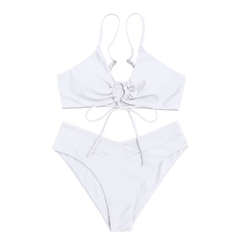 Siilsaa Women S High Cut String Triangle Bikini Set Swimsuits Sexy Bathing Suits 30 Piece White