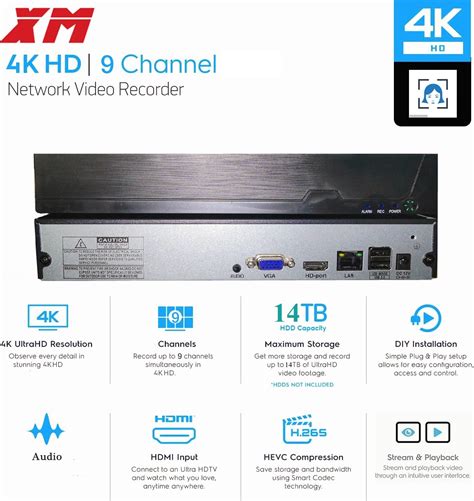 XM 4K 8MP H.265 NVR 9CH Support Human Face Detection Video DVR Recorder ...