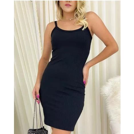 Vestido Feminino Alcinha Canelado Justo Tubinho Básico Shopee Brasil