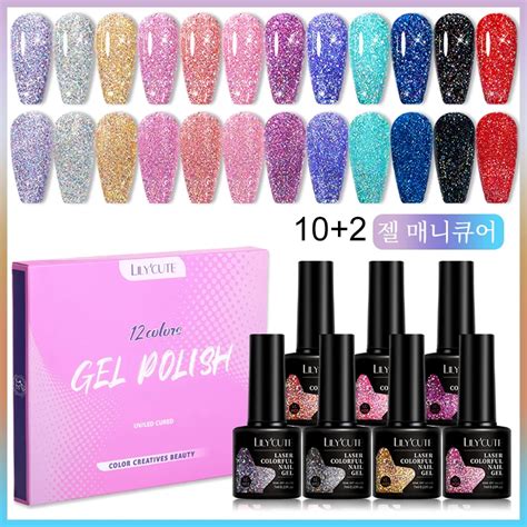 LILYCUTE 10Pcs Set Laser Gel Nail Polish Kit Silver Glitter Color Semi