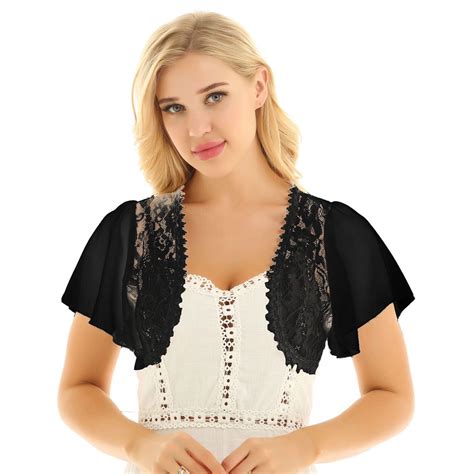 Alvivi Womens Lace Crochet Cardigan Ruffle Chiffon Short Sleeves Open