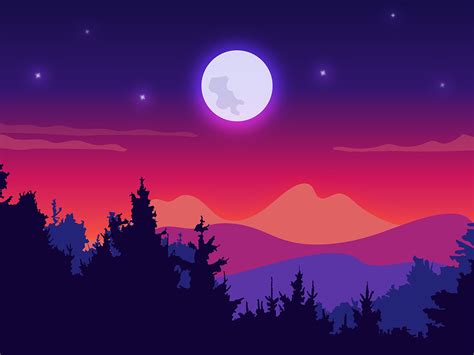 Night Mountain Sky Scenery Illustration Pixcrafter