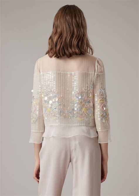 Пиджак из шелковой органзы, расшитый пайетками и кристаллами | Женский ...