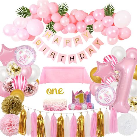 Buy 1st BIRTHDAY DECORATIONS for Girl Pink Theme Kit Set- Baby Girl 1st ...