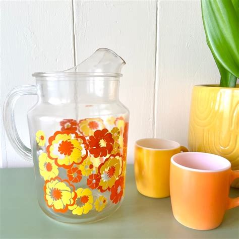 Vintage Dining Vtg Glass Pitcher Floral Poshmark