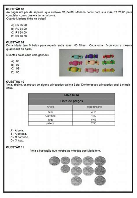 Avalia O Diagn Stica Para O Ano De Matem Tica