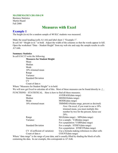 Measures with Excel