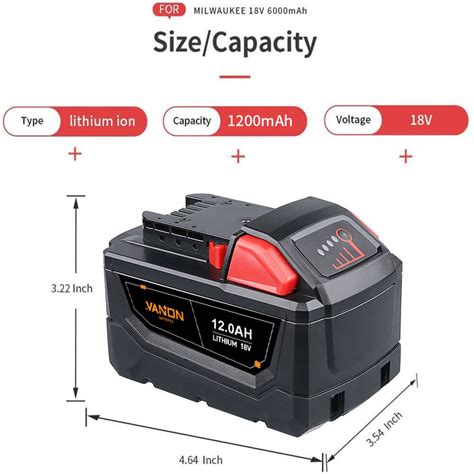 For Milwaukee 18V Battery 12Ah Replacemnt | M18 Batteries — Vanon ...