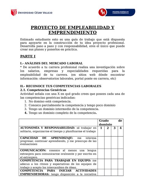 Proyecto De Empleabilidad Y Emprendimiento Proyecto De