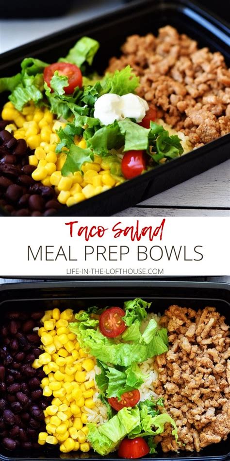 Taco Salad Meal Prep Bowls Are Filled With Seasoned Ground Turkey