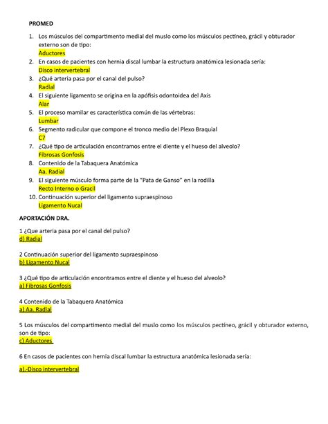 Banco De Preguntas Del Primer Parcial De Anatomia Primer Semestre