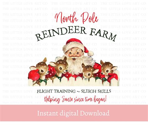 North Pole Reindeer Farm Vintage Santa PNG Santa Reindeer - Etsy