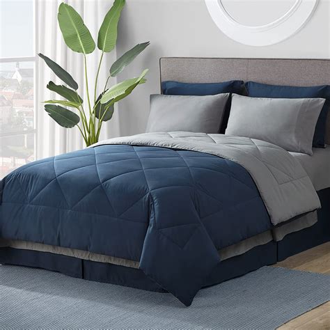 Bedsure Navy Comforter Set King Pieces Reversible King Navy Bed In