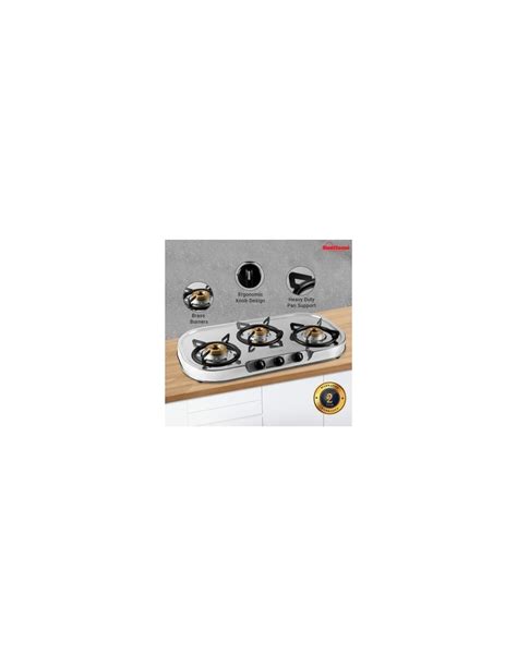 Sunflame OPTRA 3B Stainless Steel 3 Burner Gas Stove Manual Ignition