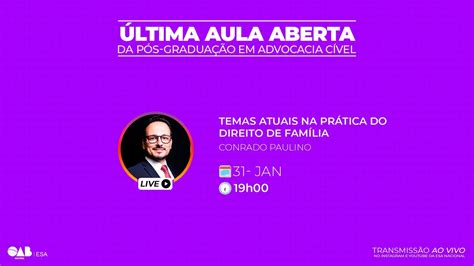 Live 31 01 2023 Aula aberta Temas atuais na prática do Direito de