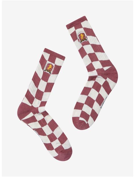 Harry Potter Gryffindor Crest Checkered Crew Socks Boxlunch Exclusive