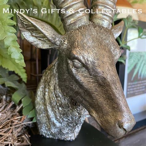 38cm High Antiqued Silver Stag Deer Head Antlers Bust Statue Bookend