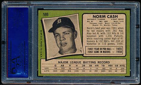 Lot Detail 1971 Topps Bsbl 599 Norm Cash Tigers PSA Graded NM 7