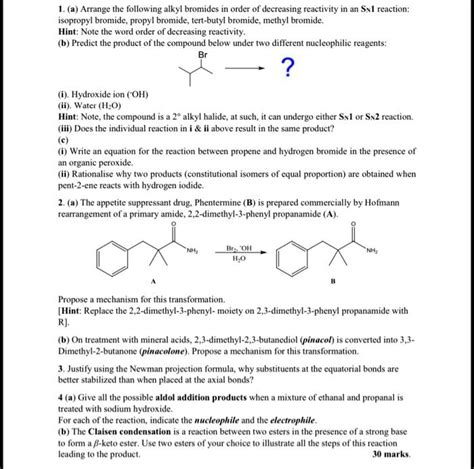 SOLVED 1 A Arrange The Following Alkyl Bromides In Order Of Decreasing