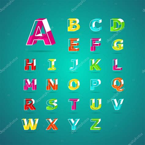 Isometric Alphabet Font Capital Letter A B C D E F G H I Stock