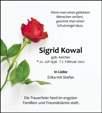 Traueranzeigen Von Sigrid Kowal Trauerportal Ihrer Tageszeitung