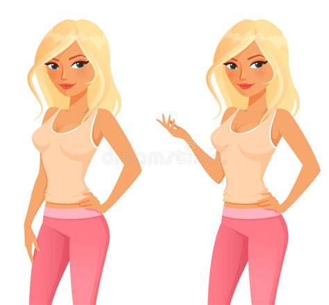 Cute Cartoon Character Of A Beautiful Blonde Woman In Fitness Clothing Stock Vector