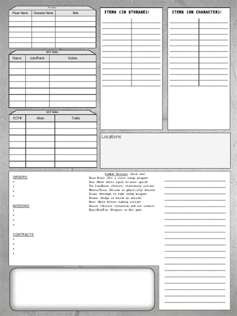 Scp Character Sheet Back 625 Pdf Adventure Games Gaming