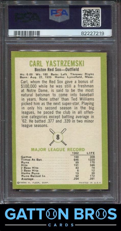 Fleer Carl Yastrzemski Psa Vg Ex Ebay