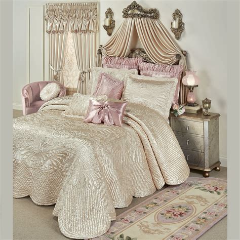 Portia Ii Pearl Poly Satin Quilted Oversized Bedspread Bedding